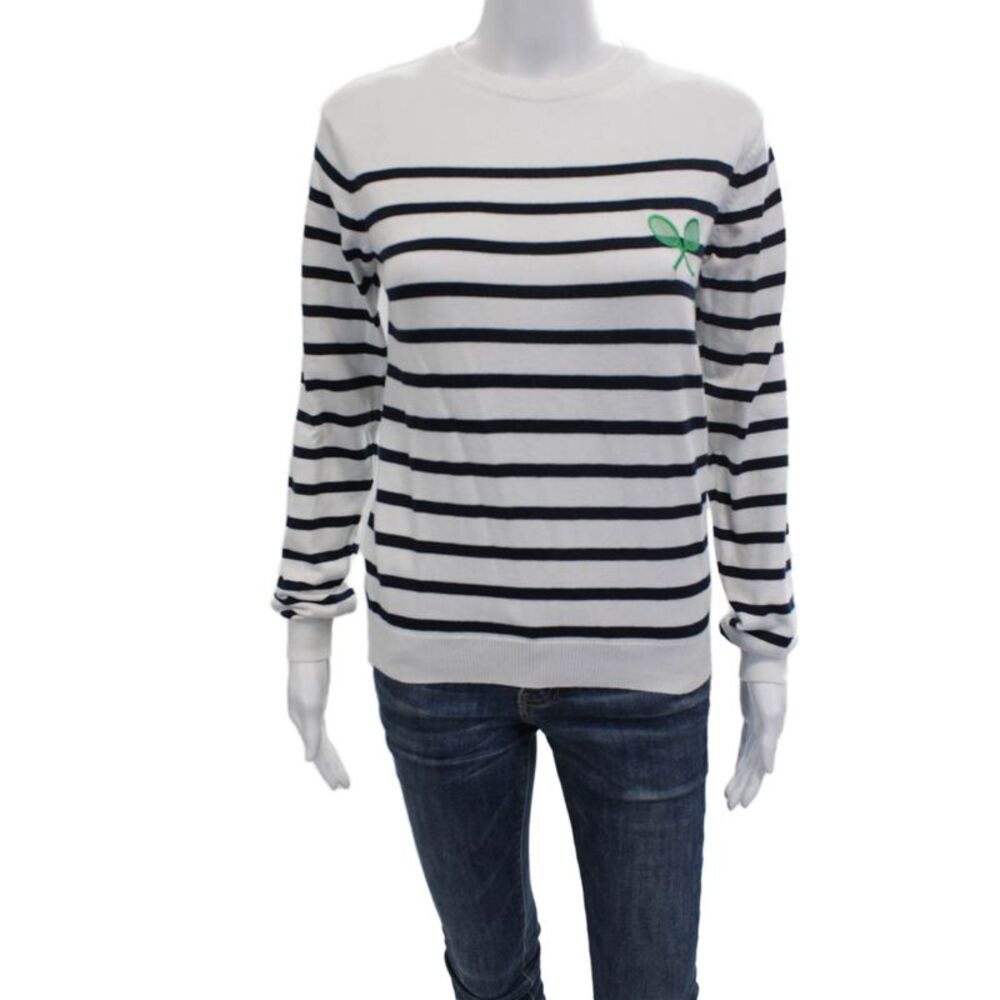 Ame and Lulu Unisex White Striped Crew Neck Pullover Long Sleeve Size XS